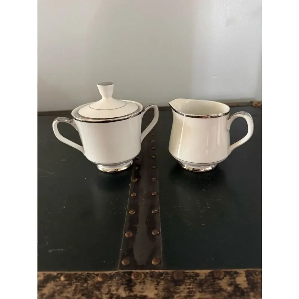 Tokishima  Sugar & Creamer White Platinum International Elegance Set Japan